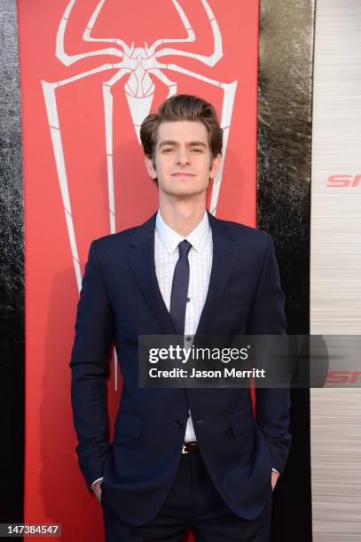 Actor Andrew Garfield arrives at the premiere of Columbia Pictures' "The Amazing Spider-Man" at the Regency Village Theatre on June 28, 2012 in...