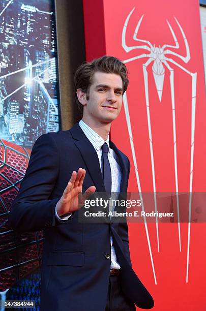 Actor Andrew Garfield arrives at the premiere of Columbia Pictures' "The Amazing Spider-Man" at the Regency Village Theatre on June 28, 2012 in...