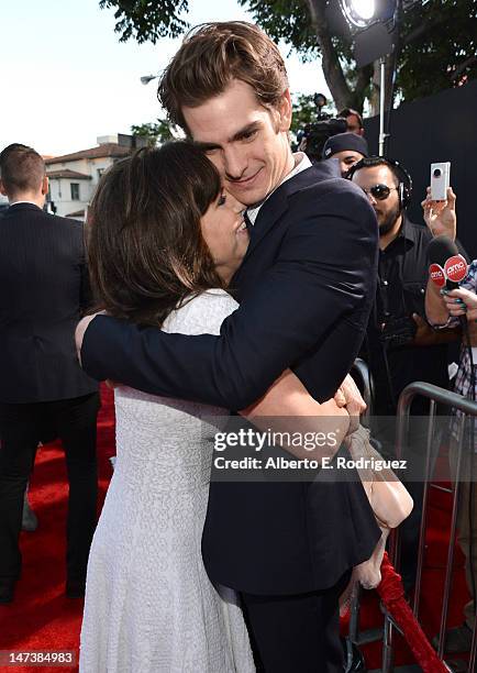 Actors Sally Field and Andrew Garfield arrive at the premiere of Columbia Pictures' "The Amazing Spider-Man" at the Regency Village Theatre on June...