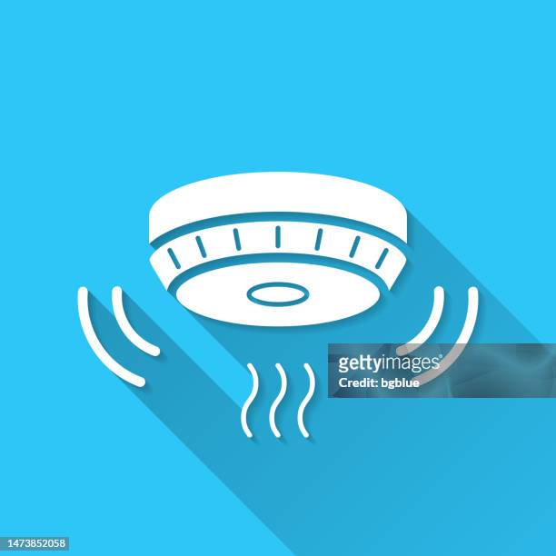 smoke alarm. icon on blue background - flat design with long shadow - alarm system stock illustrations