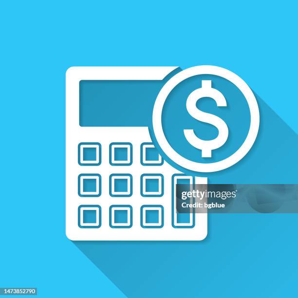 calculator with dollar sign. icon on blue background - flat design with long shadow - calculator 3d stock illustrations