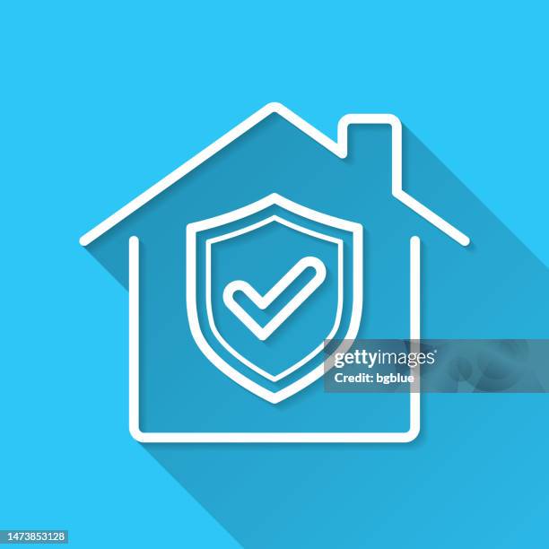home security - house with shield. icon on blue background - flat design with long shadow - quality control approved stock illustrations