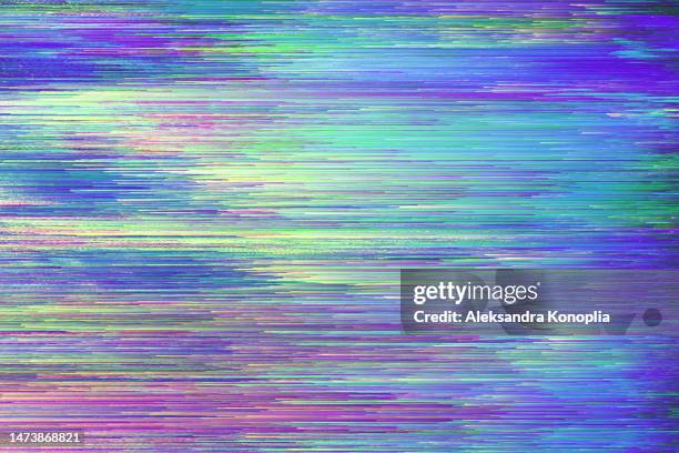 motion glitch interlaced pixelated multicolored rainbow distorted textured futuristic background - psychedelic rock music stock pictures, royalty-free photos & images