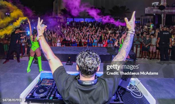 Pauly D performs live at Mandala Beach for Spring Break on March 15, 2023 in Cancun, Mexico.