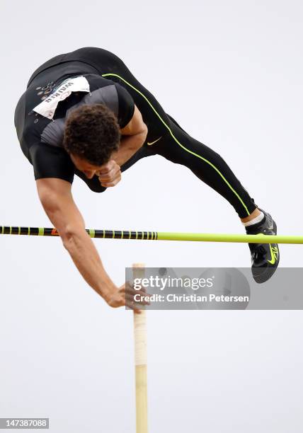 Brad Walker competes in the Men's Pole Vault Final on day seven of the U.S. Olympic Track & Field Team Trials at the Hayward Field on June 28, 2012...