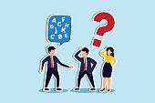 Jargon, communicate with technical word or hard to understand language, complicated conversation, difficult to explain, businessman talk with jargon word in speech bubble dialog make other confused. Paper Cut Style