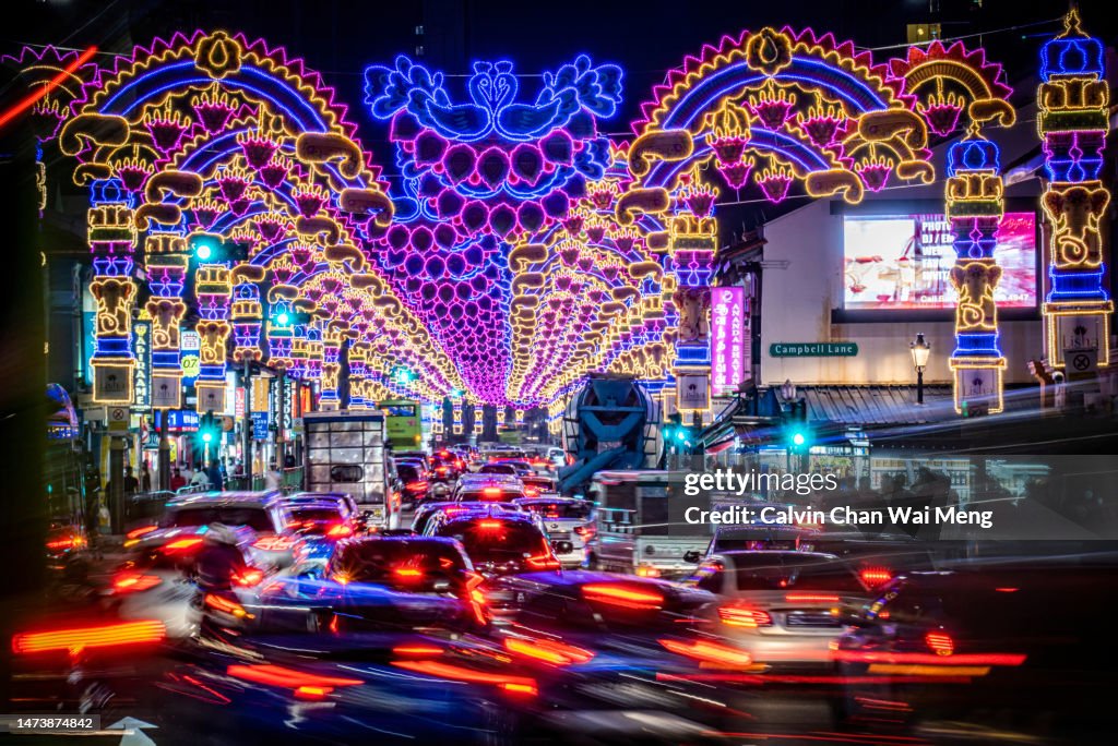 Night scene of Diwali Lights in Singapore Little India