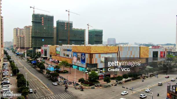 View of the exterior of Wanda Plaza shopping mall on March 15, 2023 in Yulin, Guangxi Zhuang Autonomous Region of China.