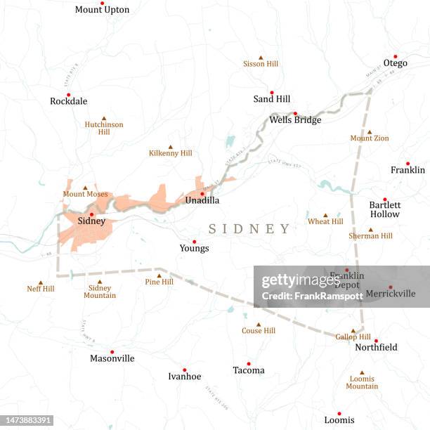 ny delaware sidney vector road map - sand hill road stock illustrations