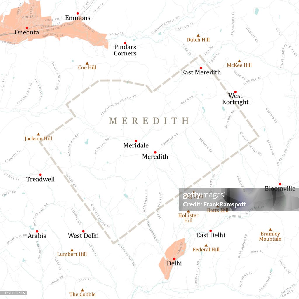NY Delaware Meredith Vector Road Map