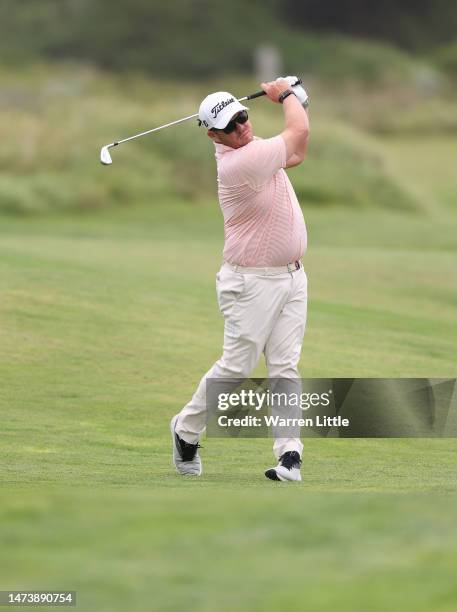 George Coetzee of South Africa plays his second shot on the sixth hole on Day One of the SDC Championship 2023 at St. Francis Links on March 16, 2023...