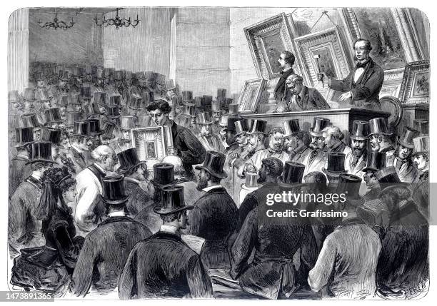 kunstauktion im hotel drouot paris 1874 - versteinerung stock-grafiken, -clipart, -cartoons und -symbole