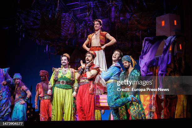 Several actors during the graphic pass of the musical 'Aladdin', at the Teatro Coliseum de Madrid, on 16 March, 2023 in Madrid, Spain. The musical is...