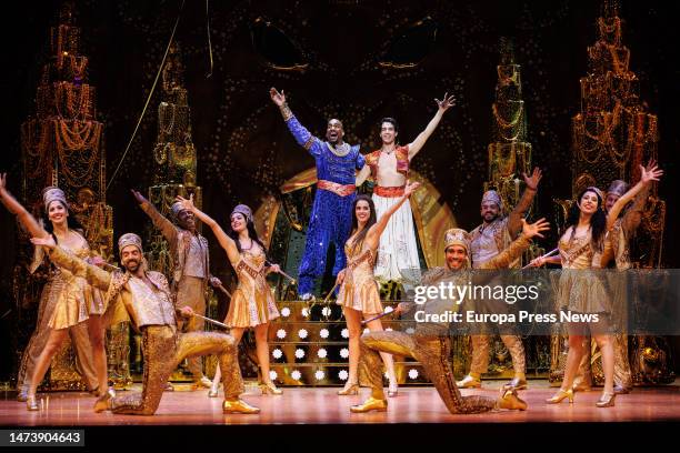 Several actors during the graphic pass of the musical 'Aladdin', at the Teatro Coliseum de Madrid, on 16 March, 2023 in Madrid, Spain. The musical is...