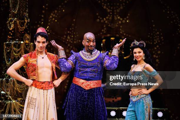 Several actors during the graphic pass of the musical 'Aladdin', at the Teatro Coliseum de Madrid, on 16 March, 2023 in Madrid, Spain. The musical is...
