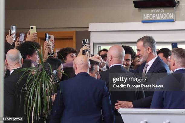 King Felipe VI , on his arrival at the ceremony commemorating the 30th anniversary of his law degree at the Universidad Autonoma de Madrid on March...