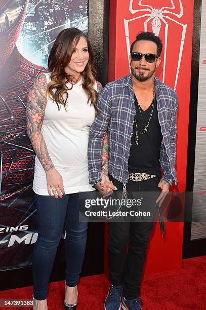Singer A.J. McLean and Rochelle DeAnna Karidis arrives at the Los Angeles premiere of "The Amazing Spiderman" at Regency Village Theatre on June 28,...