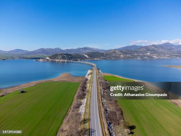 Aerial view of The Servia High Bridge on March 12, 2023 in Kozani, Greece.The Servia High Bridge is one of the longest bridges in Greece, 1372 meter...