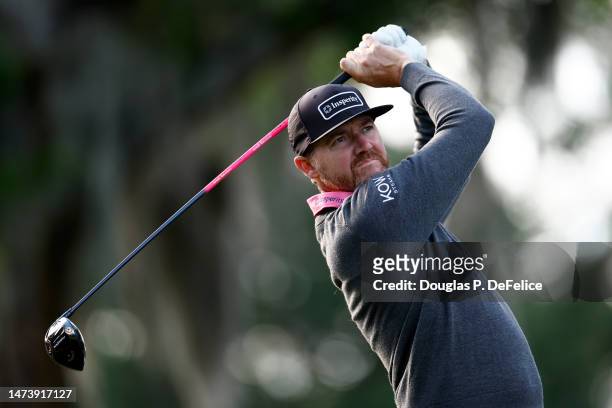 Jimmy Walker of the United States plays his shot from the 14th tee during the first round of the Valspar Championship at Innisbrook Resort and Golf...