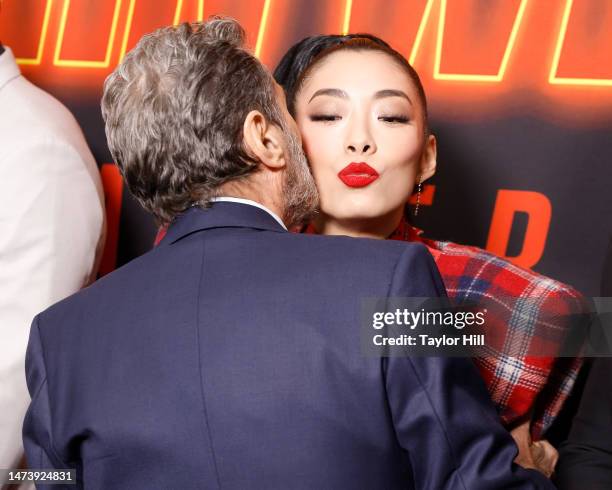Ian McShane greets Rina Sawayama at the New York screening of "John Wick: Chapter 4" at AMC Lincoln Square Theater on March 15, 2023 in New York City.
