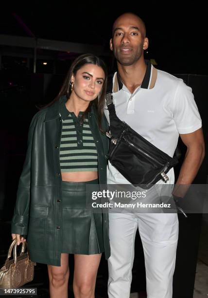 Rachael Kirkconnell and Matt James attends the Boss Spring/Summer 2023 Miami Runway Show at One Herald Plaza on March 15, 2023 in Miami, Florida.