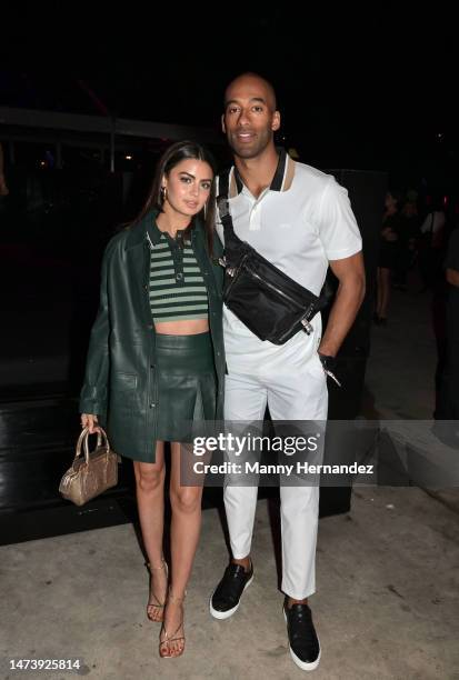 Rachael Kirkconnell and Matt James attends the Boss Spring/Summer 2023 Miami Runway Show at One Herald Plaza on March 15, 2023 in Miami, Florida.