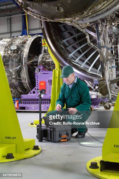 Rolls-Royce Borescope engine inspection being carried out in Testbed 55, Wilmore Road, Derby,