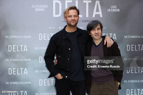Alessandro Borghi and Luigi Lo Cascio attend the "Delta" Photocall at NH Hotel on March 16, 2023 in Rome, Italy.