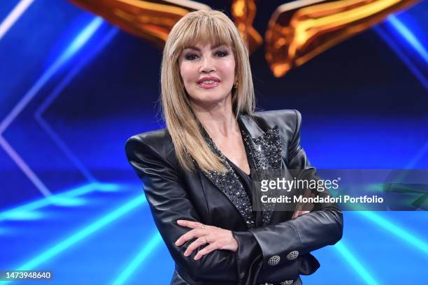 Italian conductor Milly Carlucci participates in the photocall of the broadcast Masked singer all'auditorium Rai foro italico. Rome , March 16th, 2023