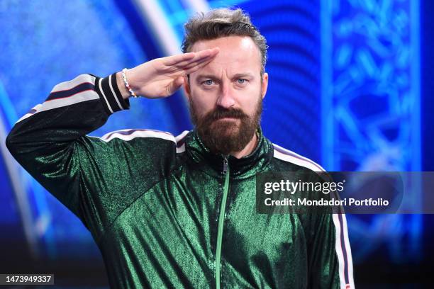 Italian tv conductor Francesco Facchinetti participates in the photocall of the broadcast Masked singer all'auditorium Rai foro italico. Rome , March...