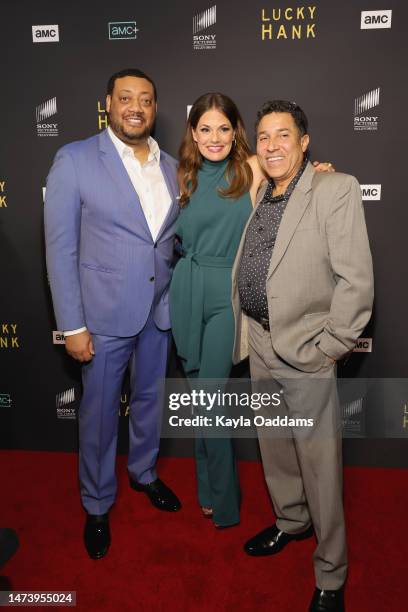 Cedric Yarbrough, Suzanne Cryer and Oscar Nunez attend the Premiere Of AMC Network's "Lucky Hank" at The London West Hollywood at Beverly Hills on...