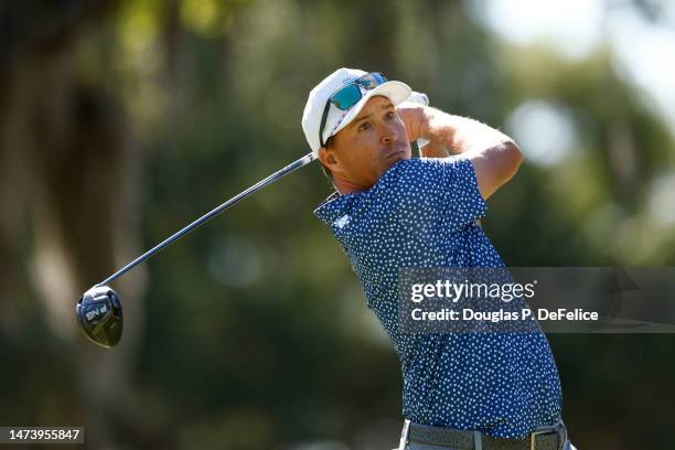 Kevin Roy of the United States plays his shot from the 14th tee during the first round of the Valspar Championship at Innisbrook Resort and Golf Club...