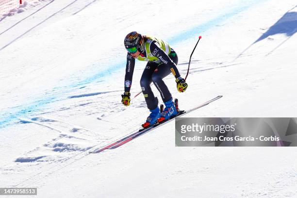 Federica Brignone of Italy in action during the Audi FIS Alpine Ski World Cup Finals - Women's Super-G on March 16, 2023 in Soldeu near Andorra la...