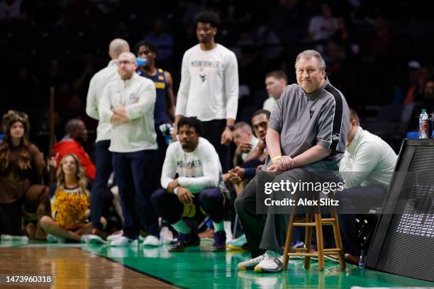 Head coach Bob Huggins of the West Virginia Mountaineers looks on against the Maryland Terrapins during the first half in the first round of the NCAA...