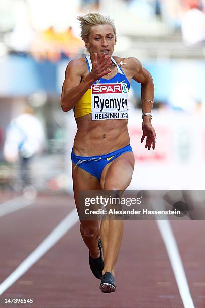 Mariya Ryemyen of Ukraine competes in the Women's 200 Metres Heats during day three of the 21st European Athletics Championships at the Olympic...