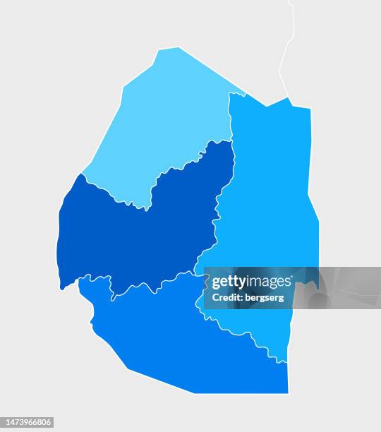 illustrations, cliparts, dessins animés et icônes de carte bleue très détaillée d’eswatini (swaziland) avec les régions et les frontières nationales - eswatini