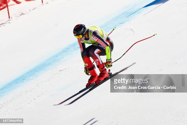 Jeffrey Read of Canada in action during the Audi FIS Alpine Ski World Cup Finals - Men's Super-G on March 16, 2023 in Soldeu near Andorra la Vella,...