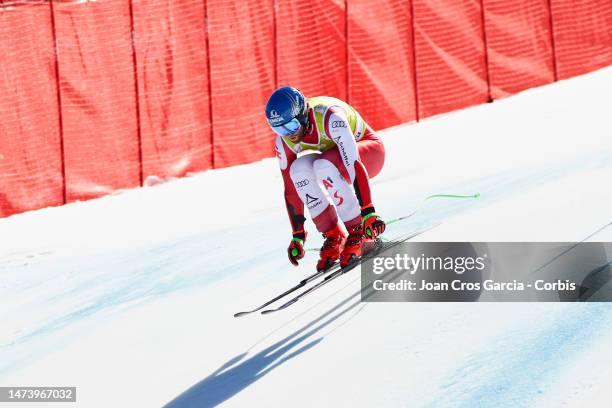 Marco Schwarz of Austria in action during the Audi FIS Alpine Ski World Cup Finals - Men's Super-G on March 16, 2023 in Soldeu near Andorra la Vella,...