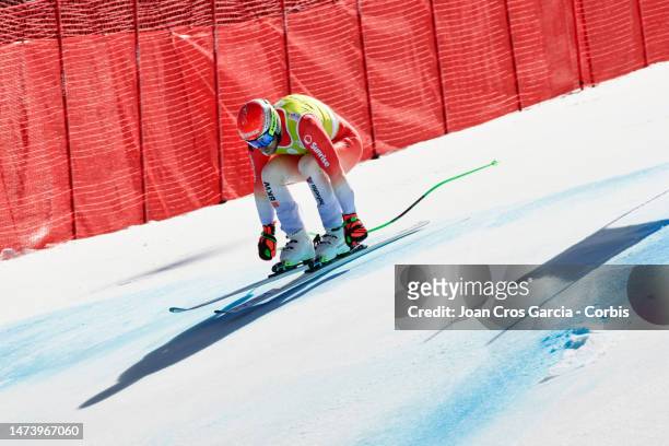 Justin Murisier of Switzerland in action during the Audi FIS Alpine Ski World Cup Finals - Men's Super-G on March 16, 2023 in Soldeu near Andorra la...