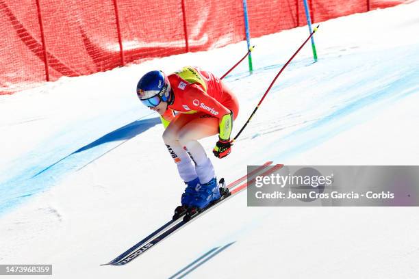 Marco Odermatt of Switzerland in action during the Audi FIS Alpine Ski World Cup Finals - Men's Super-G on March 16, 2023 in Soldeu near Andorra la...