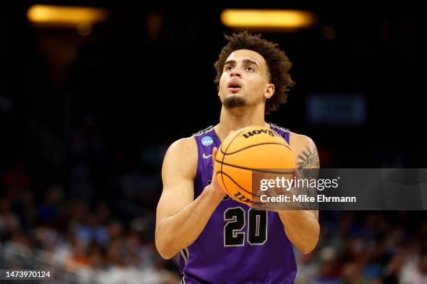 Jalen Slawson of the Furman Paladins shoots during the first half in the first round of the NCAA Men's Basketball Tournament at Amway Center on March...