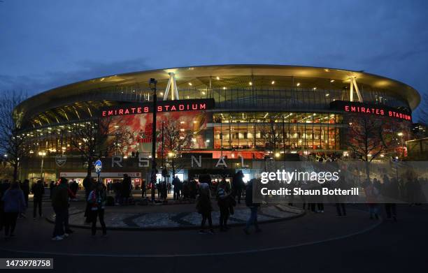 General view outside the stadium prior to the UEFA Europa League round of 16 leg two match between Arsenal FC and Sporting CP at Emirates Stadium on...