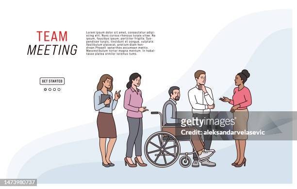 group of business people of different ages having a meeting - physical impairment stock illustrations