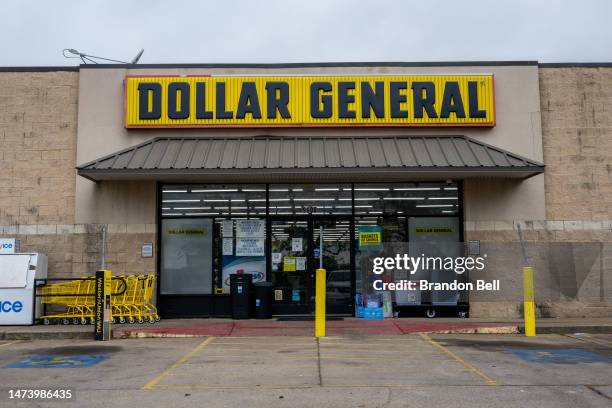 The exterior of a Dollar General convenience store is seen on March 16, 2023 in Austin, Texas. Dollar General reported mixed quarterly earnings, with...