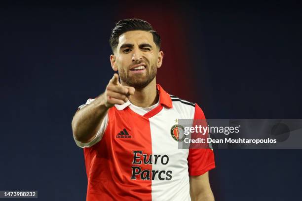 Alireza Jahanbakhsh of Feyenoord celebrates after scoring the team's sixth goal during the UEFA Europa League round of 16 leg two match between...