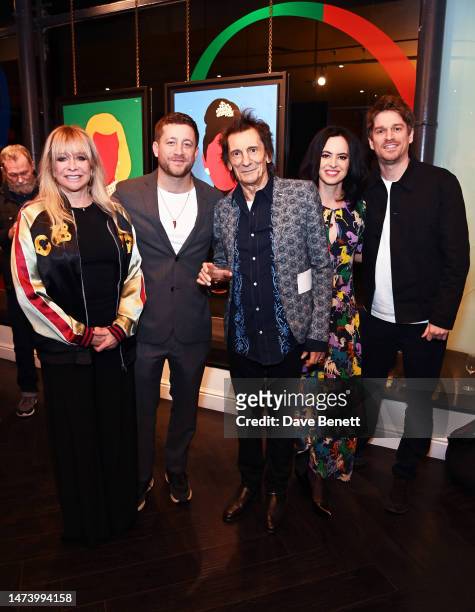 Jo Wood, Tyrone Wood, Ronnie Wood, Sally Wood and Jesse Wood attend a private view of "Partners In Time", the new solo exhibition by artist Coco...