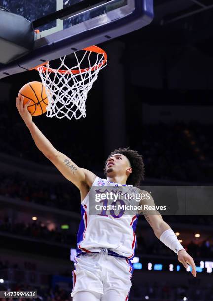 Jalen Wilson of the Kansas Jayhawks scores a lay up against the Howard Bison during the second half in the first round of the NCAA Men's Basketball...