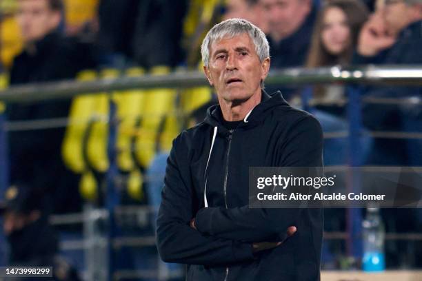 Head Coach Quique Setien of Villarreal CF looks on during the UEFA Europa Conference League round of 16 leg two match between Villarreal CF and RSC...