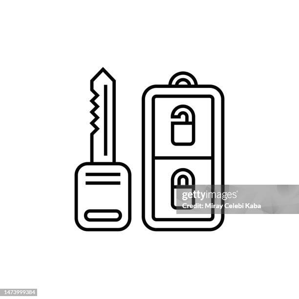 ilustraciones, imágenes clip art, dibujos animados e iconos de stock de icono de línea sin llave y llaves de coche a distancia - car key