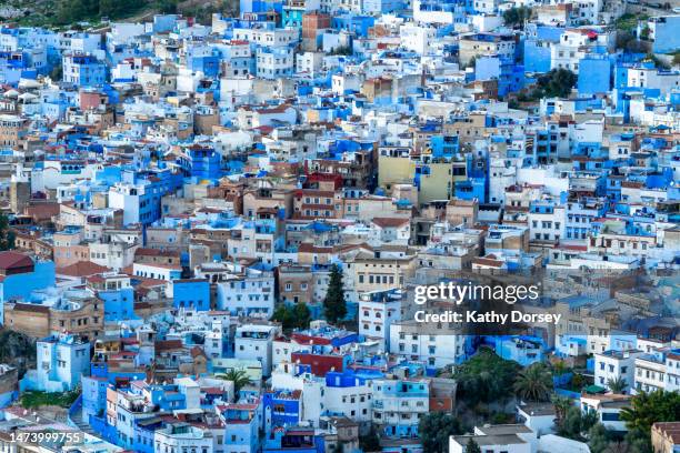 city view of the blue city - morocco stock pictures, royalty-free photos & images